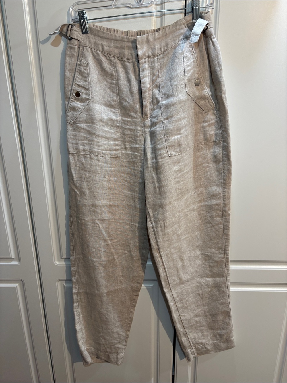 Athleta Light Beige linen Elastic-Waist Casual pants